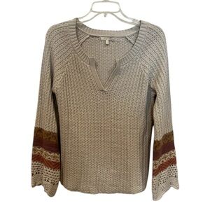 Mystree cream ribbed knit pattern sleeves cuffs sweater size medium